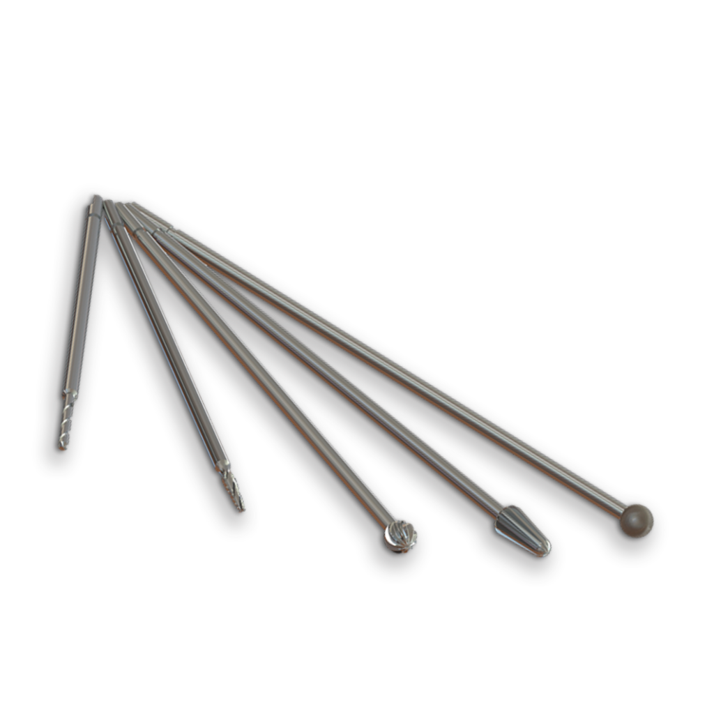 Conjunto de brocas e fresas a serem usadas na região bucomaxilo.