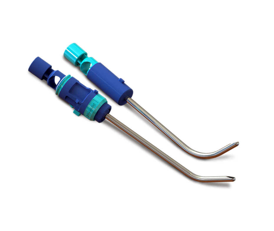 Imagem de duas cânulas de debridação curva